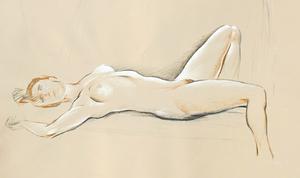 Reclining nude, pastel on colored paper