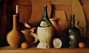 Bottles and Oranges, 2001, oil on canvas, 18 x 30 in