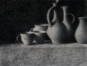 Cups and Jugs, 1992, charcoal on paper, 16 x 20.5 in