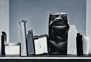 Boxes, 2014, tempera and colored pencil on board, 17 x 24 in