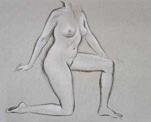Seathed nude, charcoal and pastel on toned paper