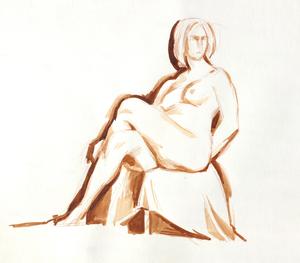 Seated nude, pastel and watercolor on paper