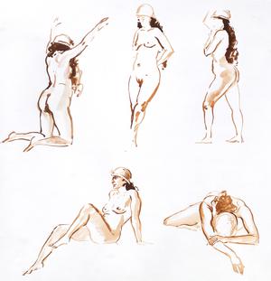 List of sketches, watercolor on paper