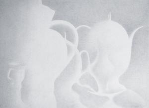 White Teapots 1992, graphite on paper, 16 x 21 in