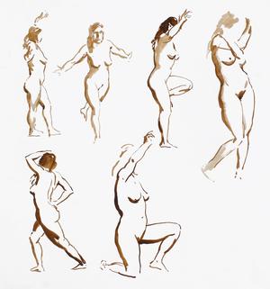 One minute pose sketches, watercolor on paper