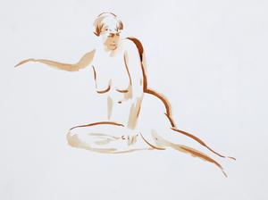 Seated nude, watercolor on paper